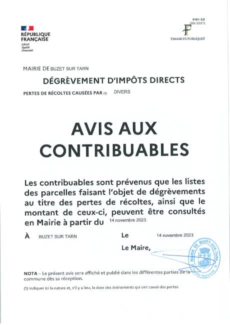 avis dégrévement