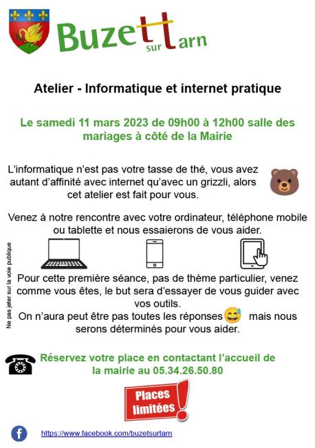 Flyer atelier informatique à Buzet sur Tarn